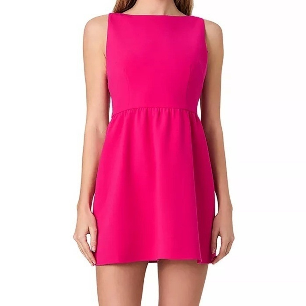 French Connection Whisper Mini Dress Boat Neck Notch Cerise Pink Womens Size 8